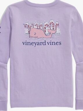NWT Vineyard Vines Girls Glitter Candy Cane Narwhal Long-Sleeve Pocket T -Size 5